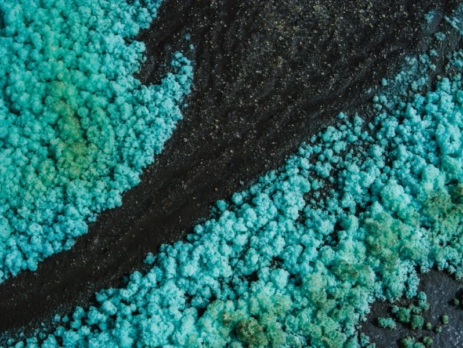 A closeup shot of Copper sulphate at Rio Tinto mining park in Spain