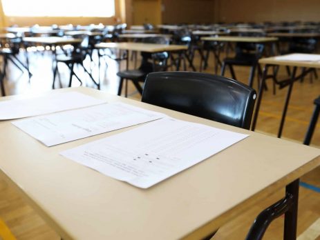 Desk set up in examination hall