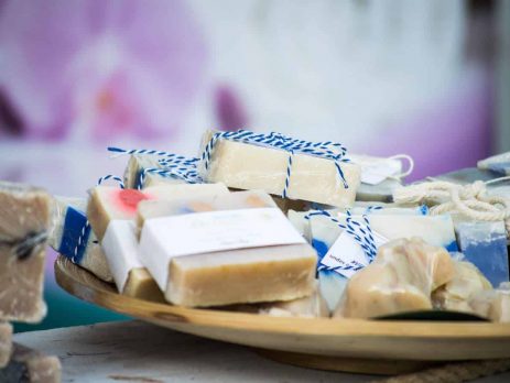 An assortment of soaps in a dish