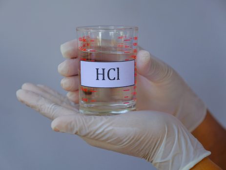 Solution of hydrochloric acid in beaker