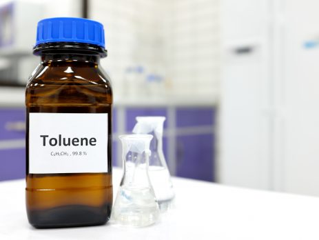 Bottle of toluene in lab setting