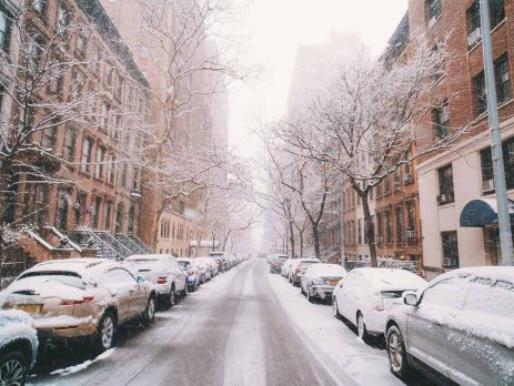 Cars covered in snow during a winter in Manhattan