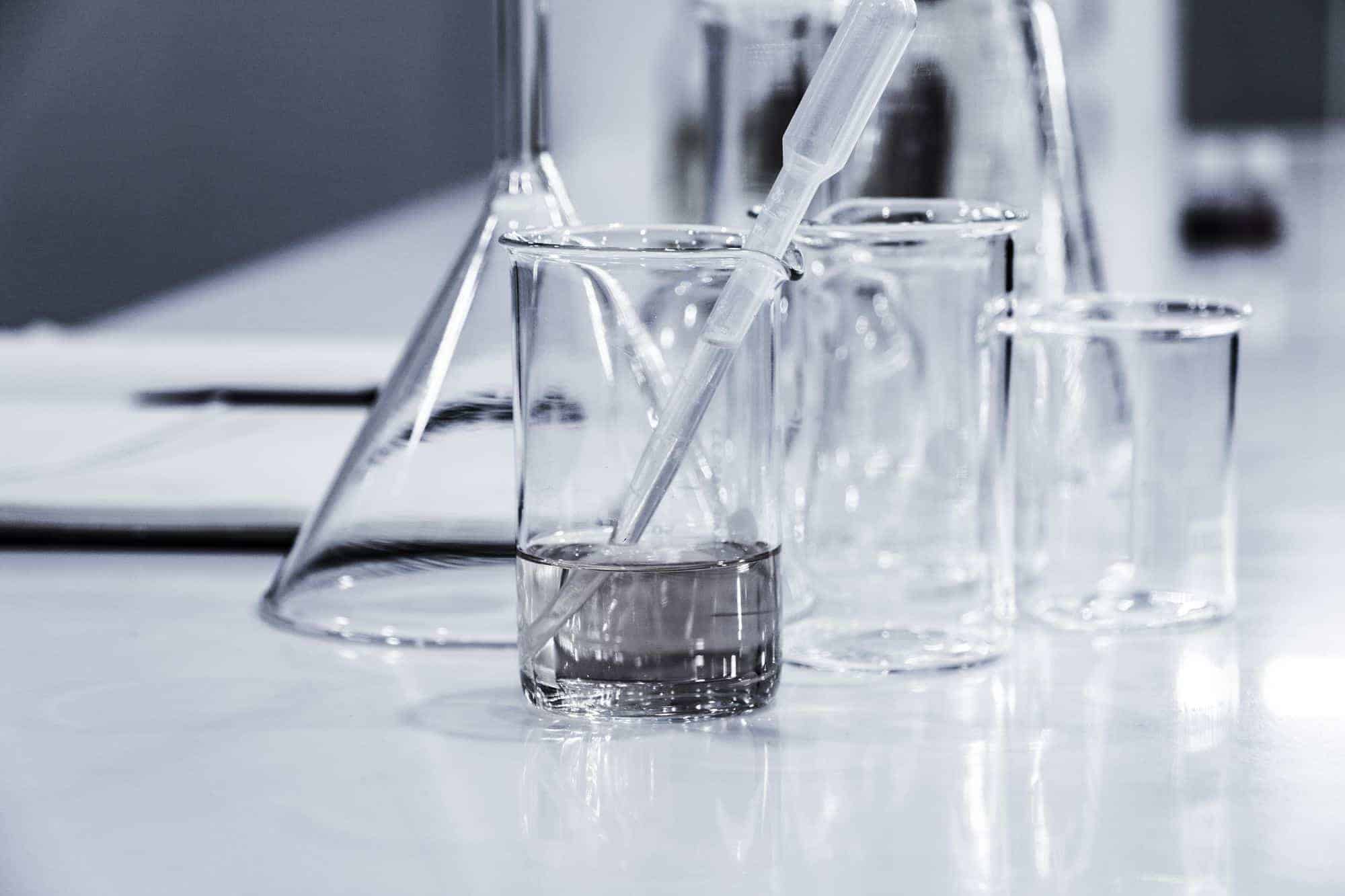 Beakers in a chemistry lab