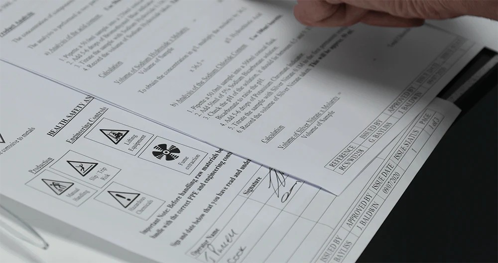 Safety hazard and chemical analysis sheet