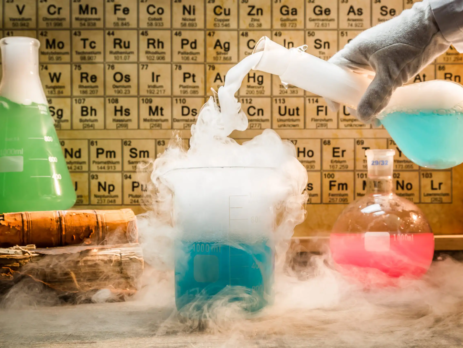 Chemicals releasing smoke in an experiment
