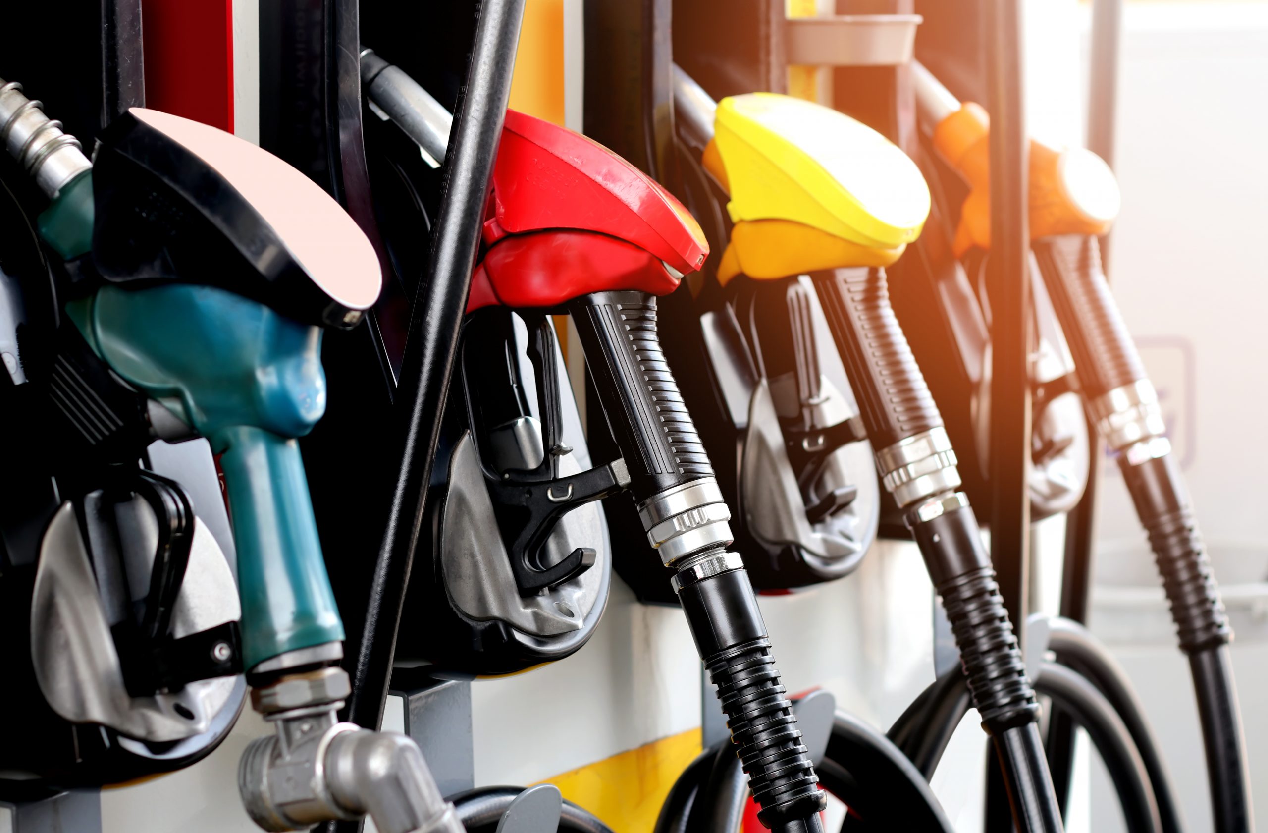 Various fuel dispensers in a row