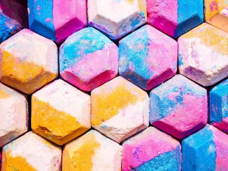 Colourfully painted hexagonal blocks