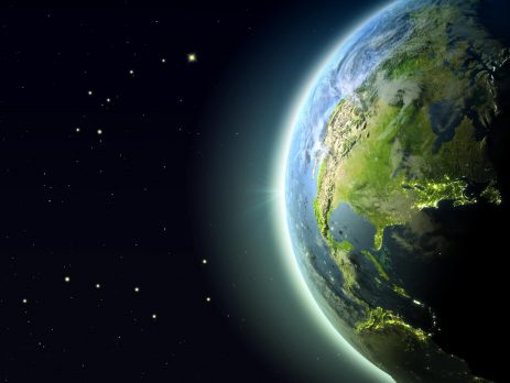 North America from Earth's orbit. 3D illustration with detailed planet surface