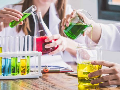 Couple of students in chemistry class