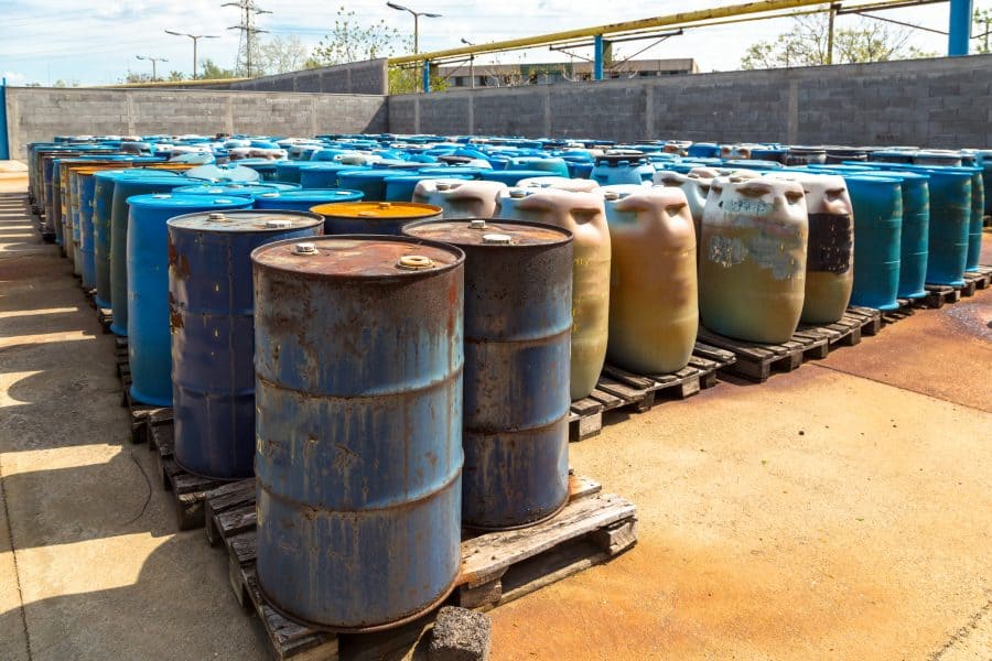 Hazardous waste in barrels at the dump