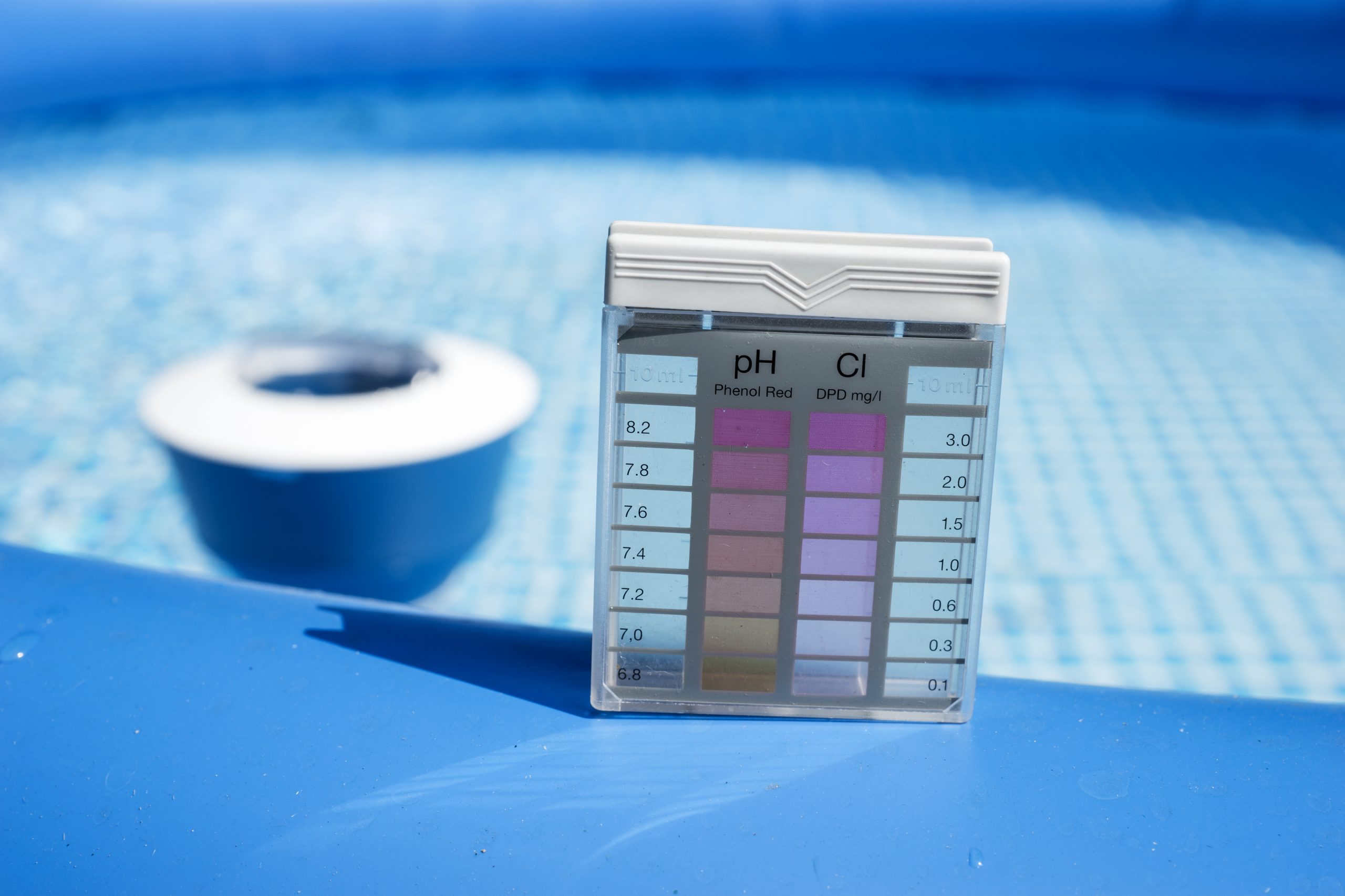 A pH reader by a swimming pool