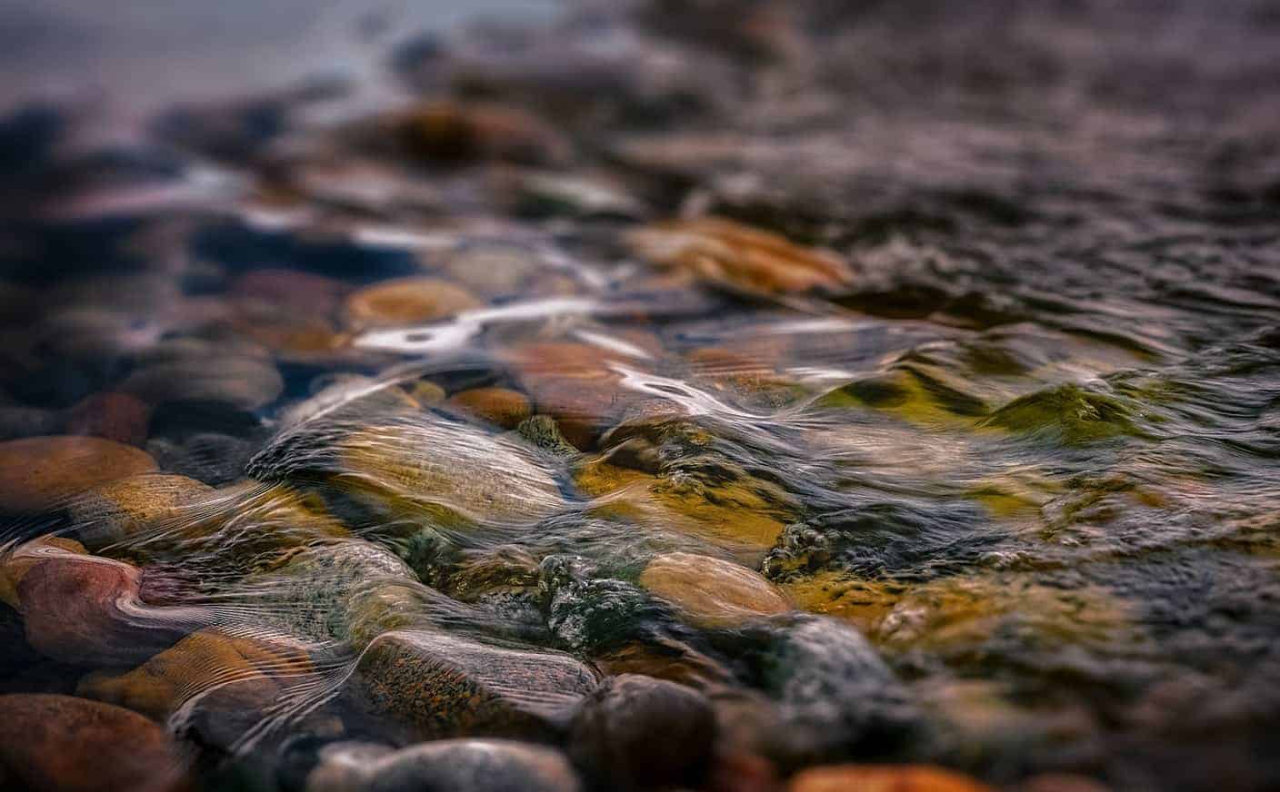 An image of shallow stream of water covering over rocks