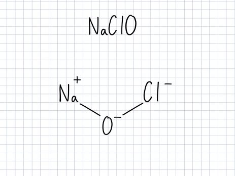 Handwritten chemical formula for sodium hypochlorite