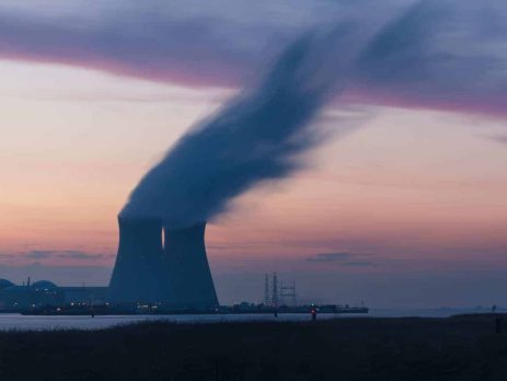 Steam coming from a power station at dusk