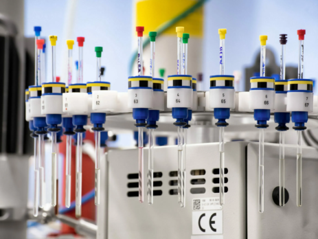 Autosampler of NMR spectrometer loaded with samples for analysis