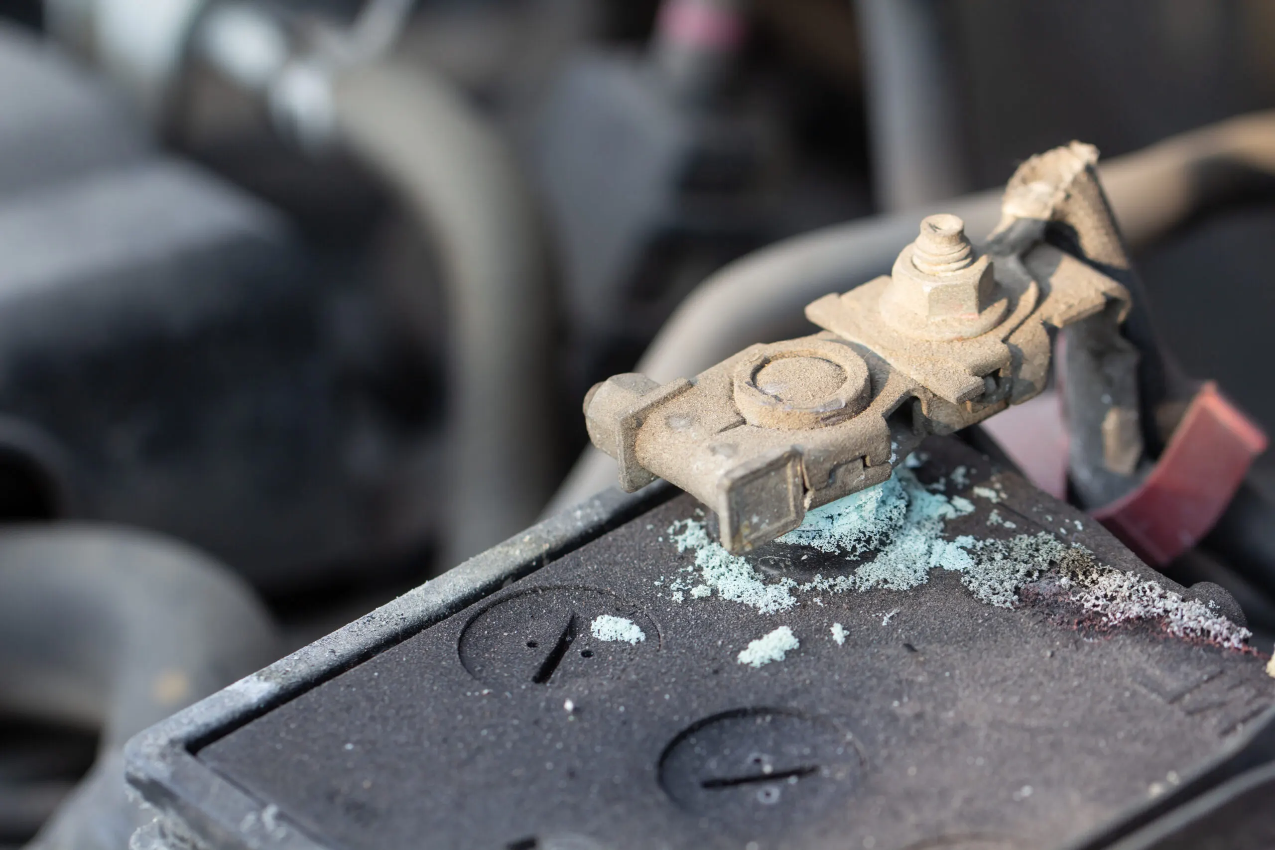Battery acid leaking from a car battery