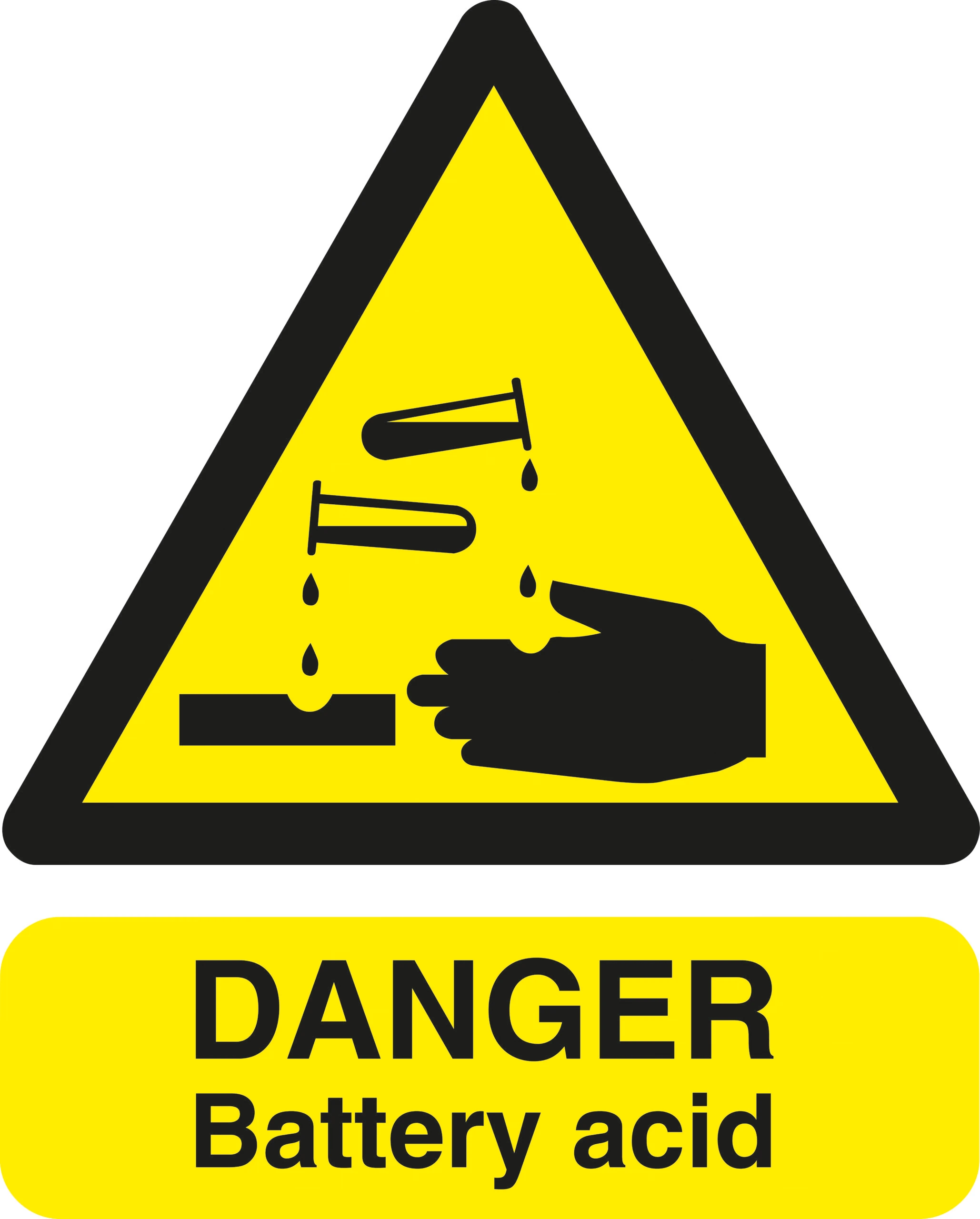 Battery acid sign with danger symbol
