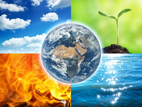 The four elements: earth, air, water, fire