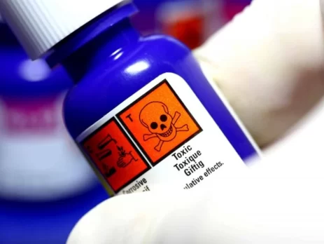 chemical bottle with toxic label