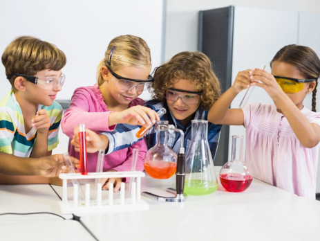 A group of Primary school children doing primary school science