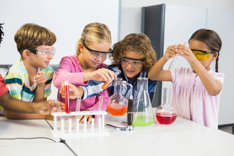 A group of Primary school children doing primary school science
